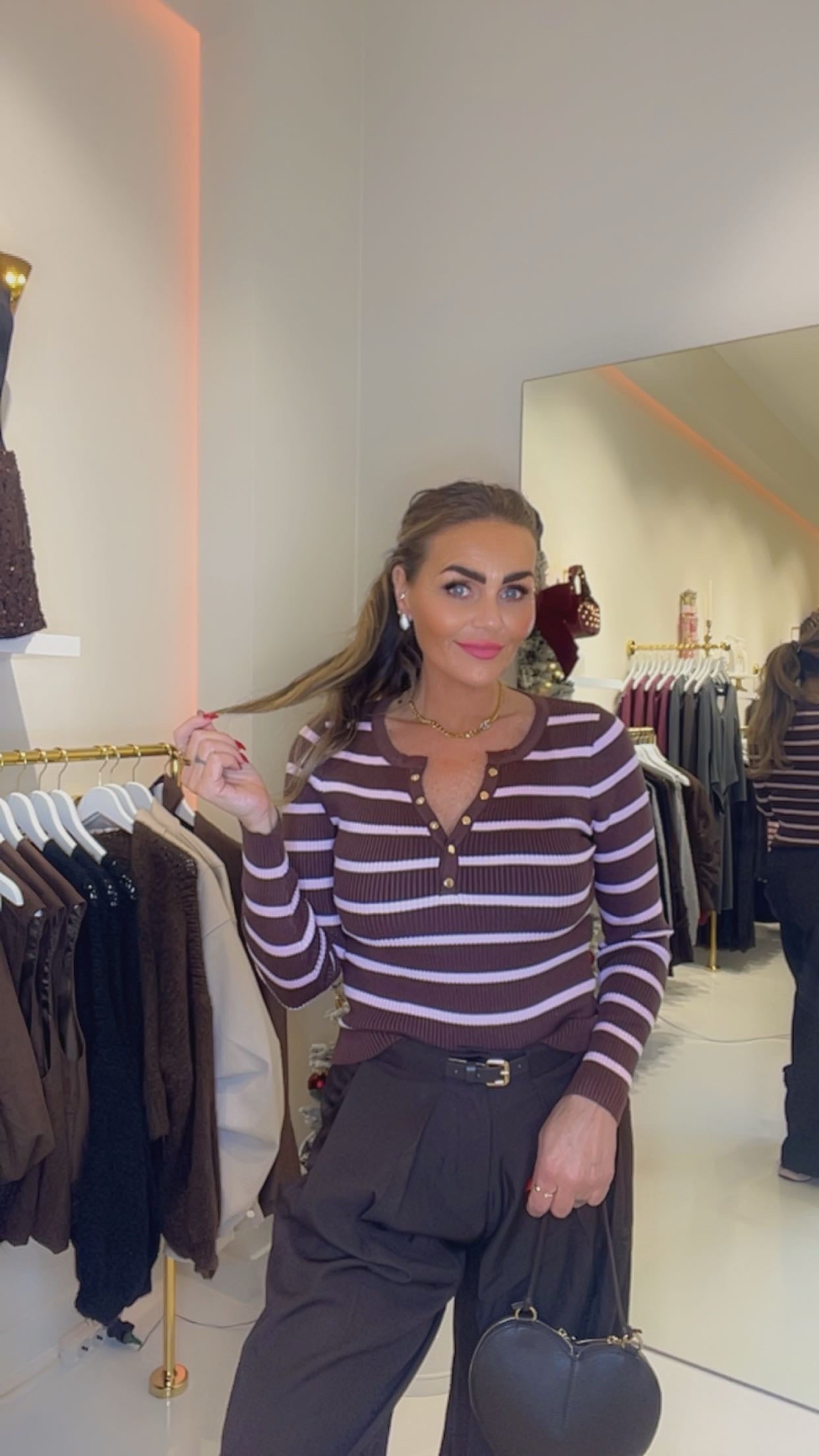 livia top streep bruin/roze