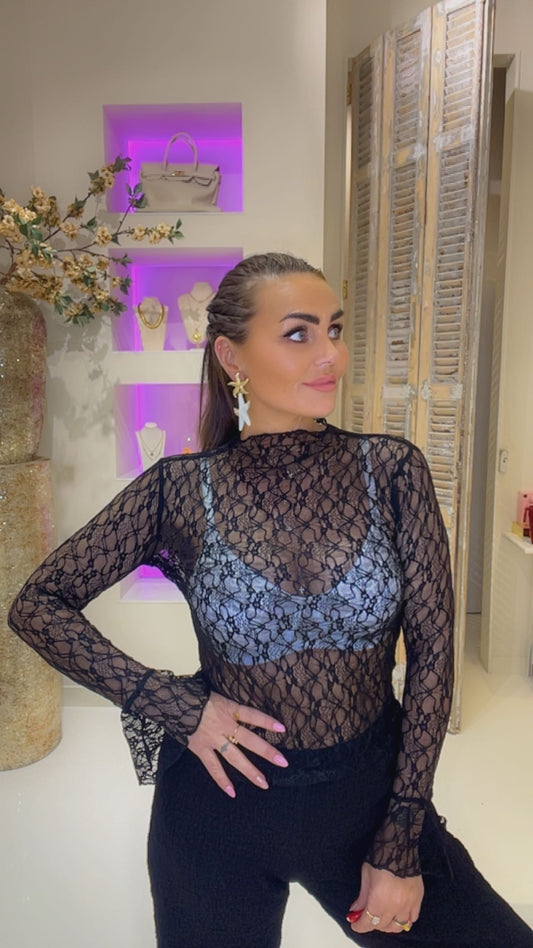 Zwart Feline Lace top