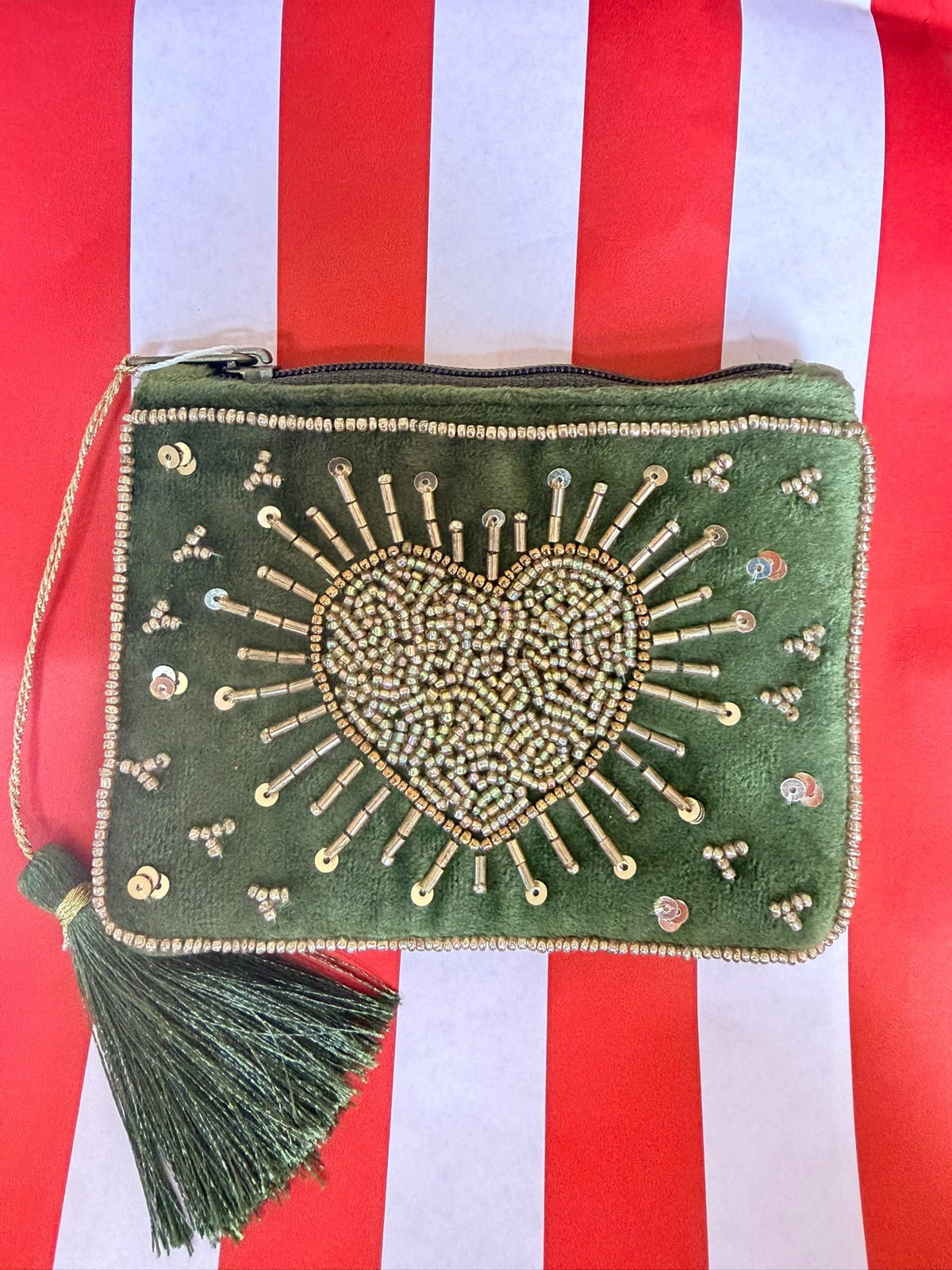 Beaded Wallet groen hart