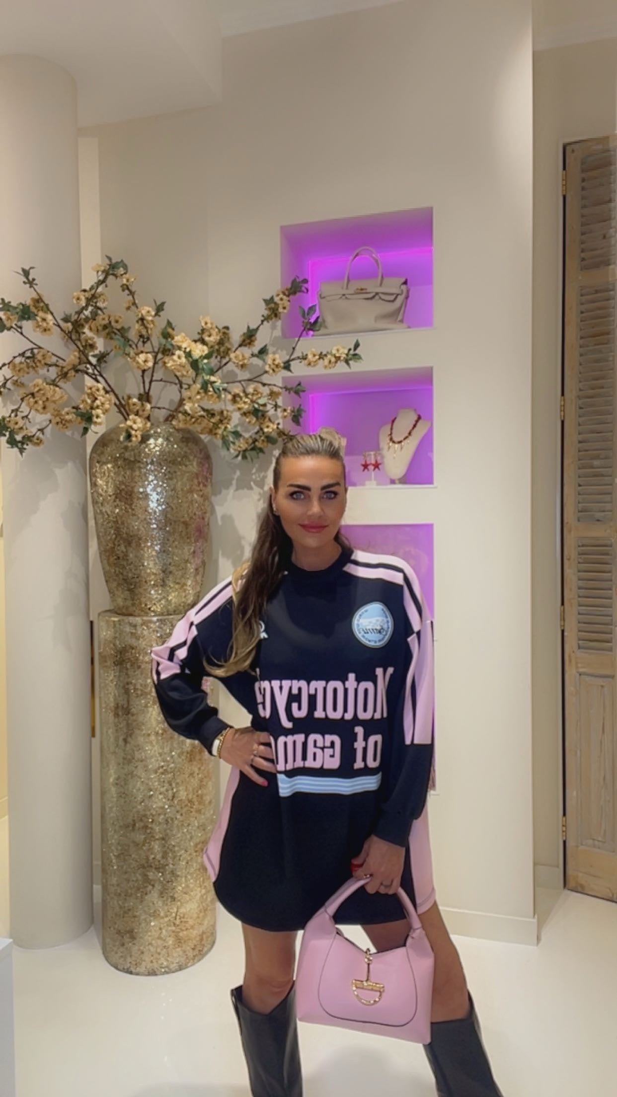 Motorcyclr sweater dress zwart/roze