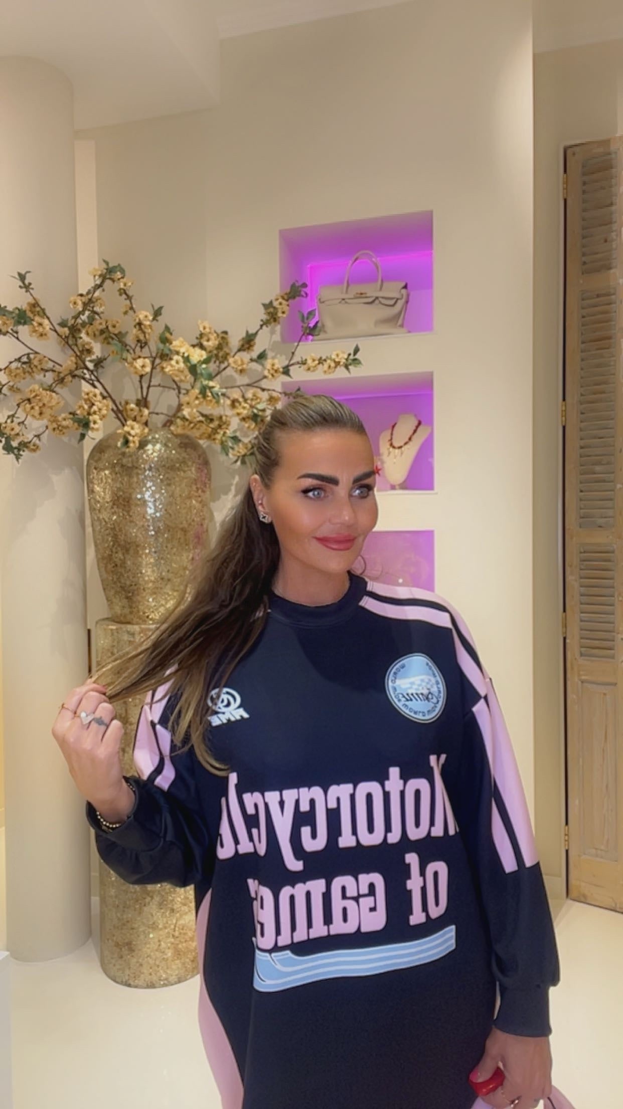 Motorcyclr sweater dress zwart/roze