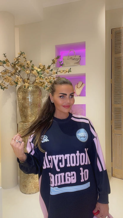 Motorcyclr sweater dress zwart/roze