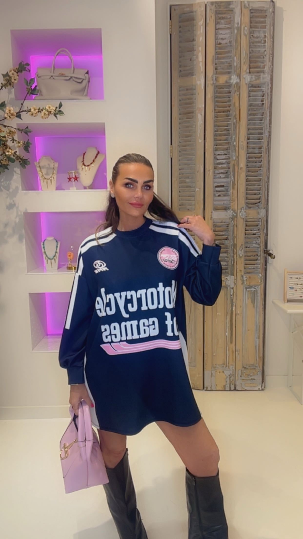 motorcylce sweater dres blauw