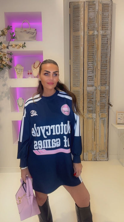 motorcylce sweater dres blauw