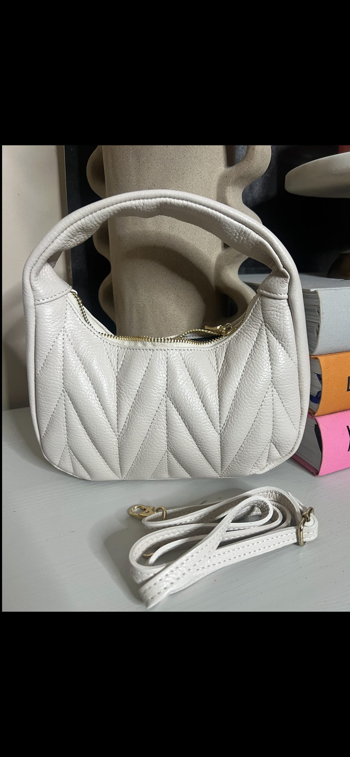 mandy tas  beige leer