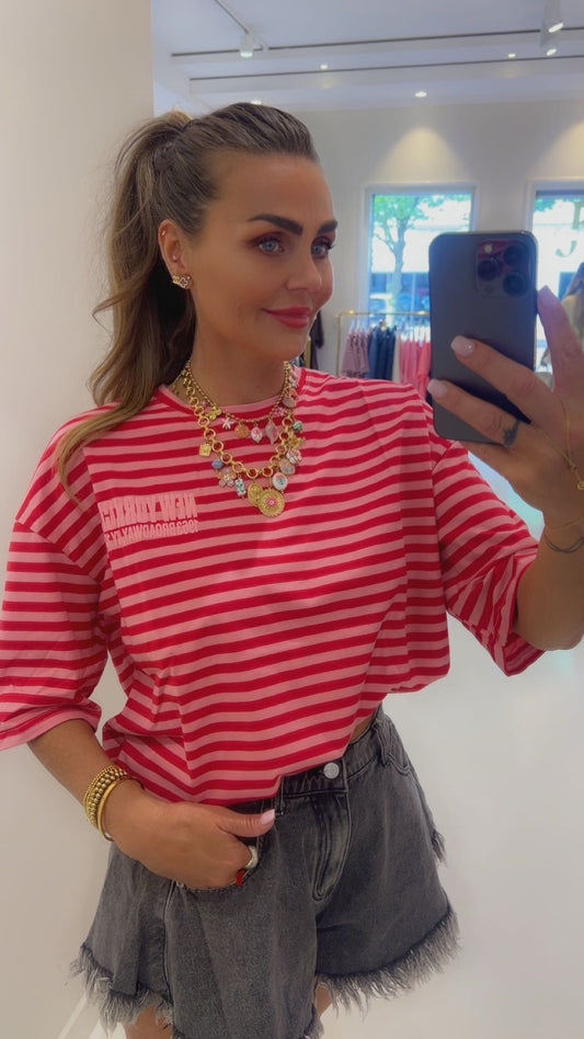 new york striped tee roze/rood