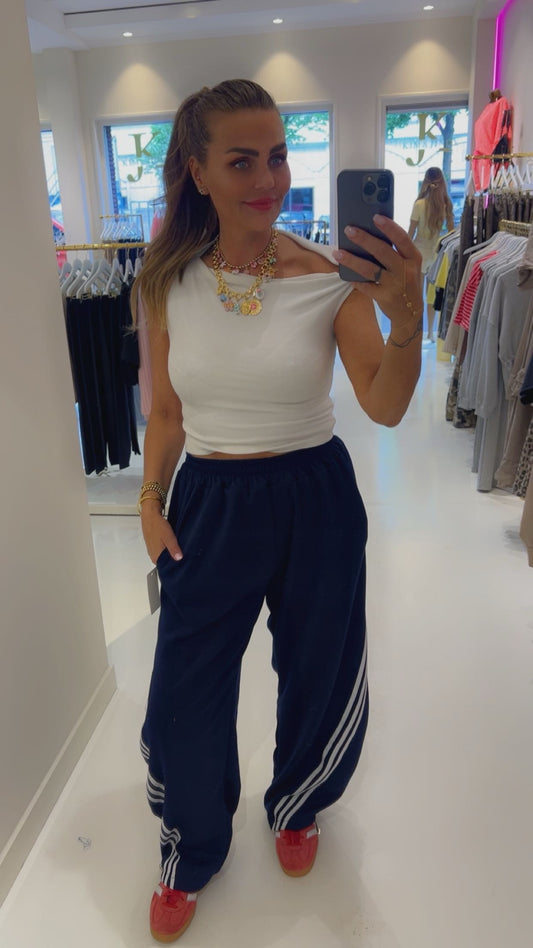 striped jogger navy blauw / wit