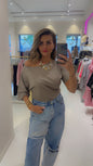Taupe tee off sholder