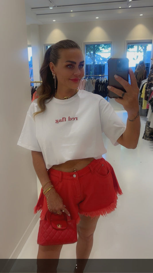 jeans short rood